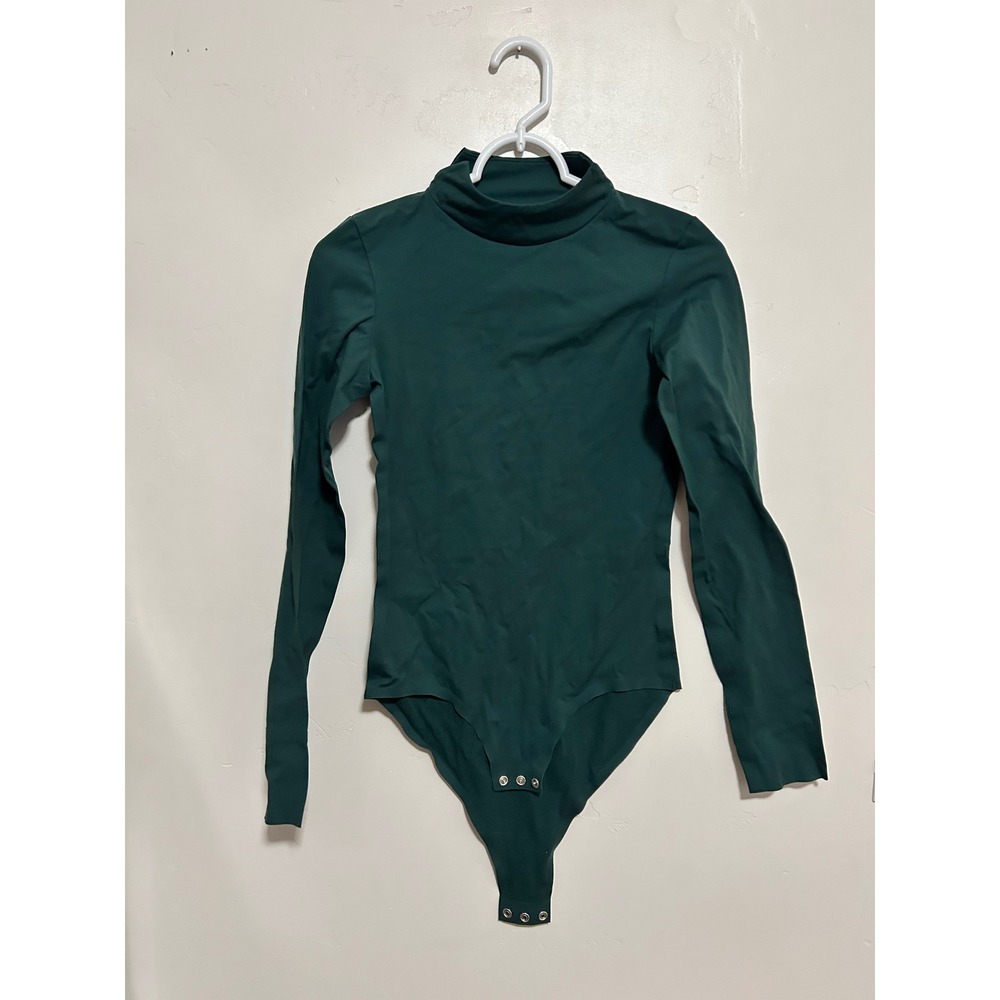 ADAY Got It Covered Mock Neck Bodysuit Forest Green Long Sleeve Size M